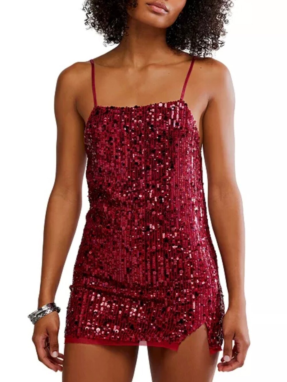 Free People Midnight Kiss Mini Slip Dress in Cherry Combo